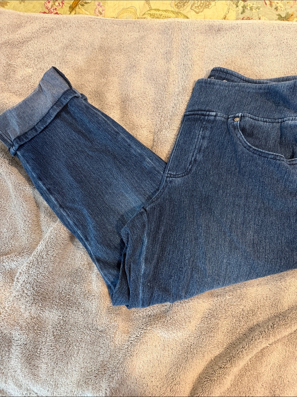 Belle by Kim Gravel Dark Blue Knit Denim Capris